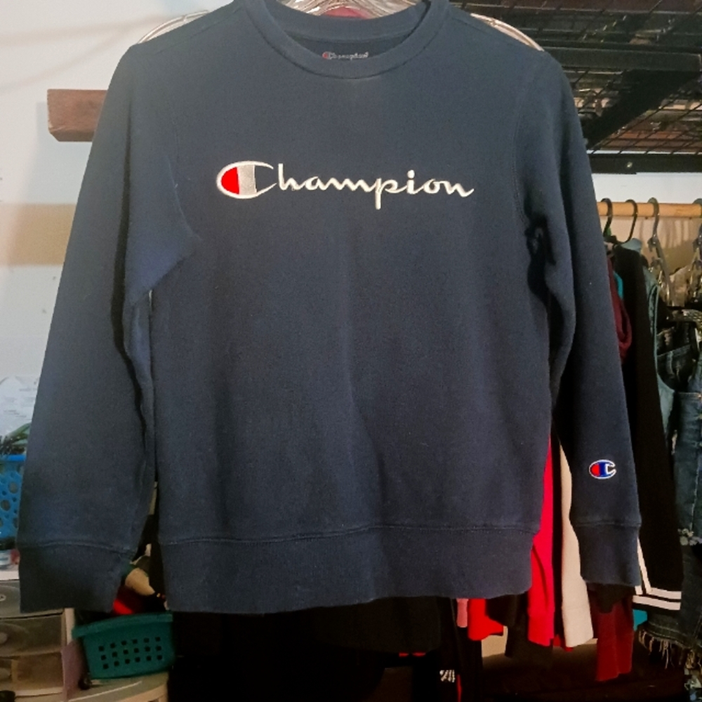 Champion Navy Blue Logo Crew Sweater
